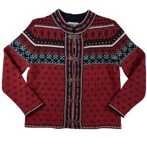 Telluride Clothing Cardigan Womens Medium Wool Red Fair Isle Nordic Cottagecore